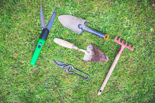 Gardening Equipment Flat Lay - Vintage Style Photo