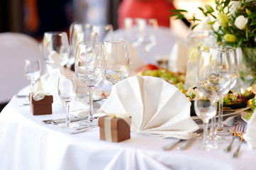Beautiful table set for some festive event or wedding reception