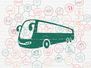 Vacation concept: Bus on wall background