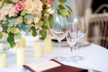 Beautiful table set for some festive event or wedding reception