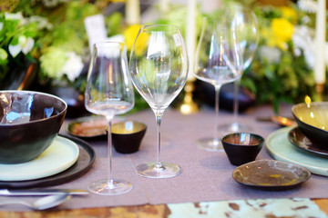 Beautiful table set for some festive event or wedding reception