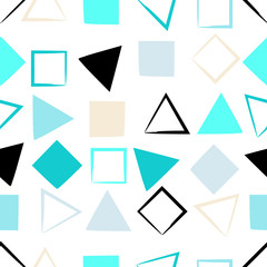 Cute vector seamless pattern . Squares, triangles, brush strokes.  Endless texture can be used for printing onto fabric or paper