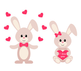 bunny with hearts vector set