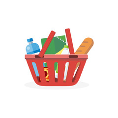 Shopping Cart with Food Design Flat