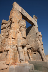 Giant Lamassu Statues Guarding Entrance Gate of All Nations in Persepolis