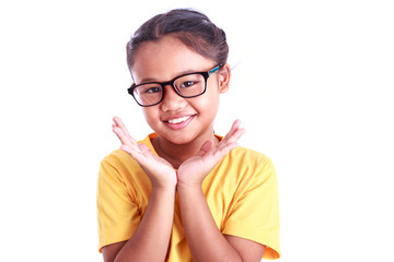 Portrait of young Asian girl wear glasses isolated on white