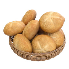Basket with buns. 3d illustration