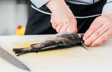 chef cutting fish