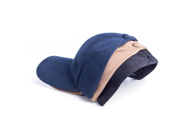 Close up set new baseball hat isolated on white