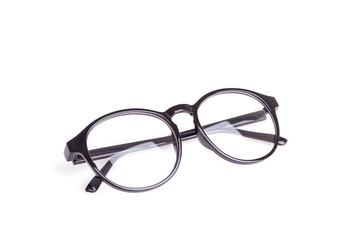 Close up black eye glasses isolated on white