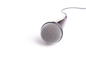 Close up old microphone isolated on white