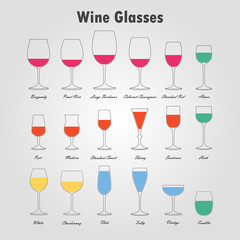 Wine glass silhouettes vector set