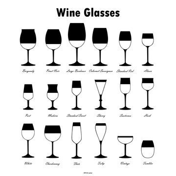Wine glass silhouettes vector set
