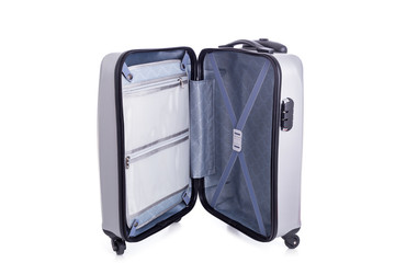 Big grey luggage isolated on white background