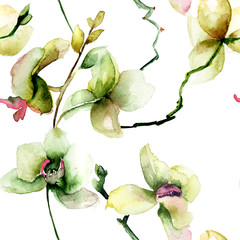 Seamless pattern with Beautiful orchid