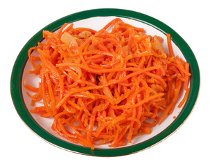 Hot carrot salad in  plate  on white background
