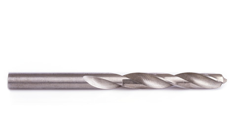 Close up steel drill bit isolated on white
