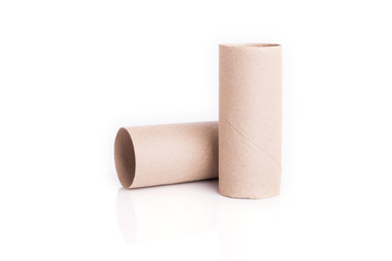 Paper tube of toilet paper isolated on white