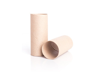 Paper tube of toilet paper isolated on white