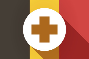 Obraz premium Long shadow Belgium flag with a round pharmacy sign