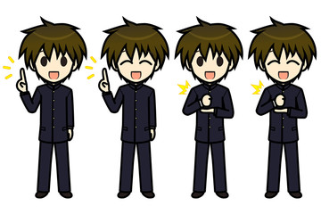 シンプルキャラクター　会話・表情イラスト集　中学生　男子　要点・納得