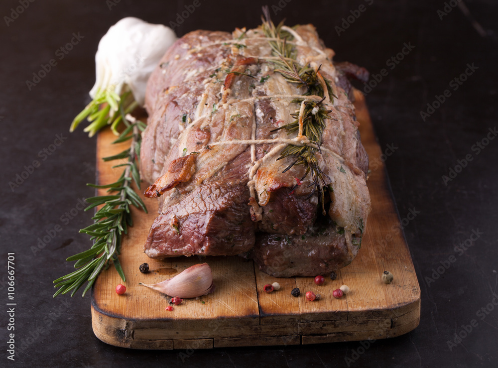 Canvas Prints beef roulade with smoked bacon and rosemary