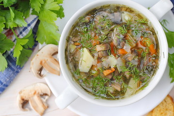 Soup with mushrooms and vegetables