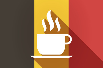 Long shadow Belgium flag with a cup of coffee