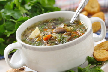 Soup with mushrooms and vegetables