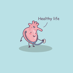 cute cartoon heart and stethoscope