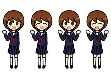 シンプルキャラクター　会話・表情イラスト集　中学生　女子　ガッツポーズ1