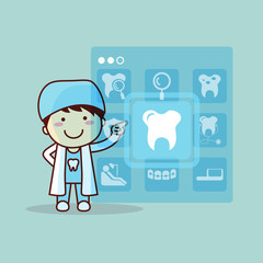cartoon dentist doctor touch icon