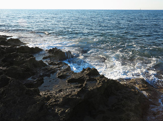 Clear azure sea water landskape and rocks near Crete coast, Gree