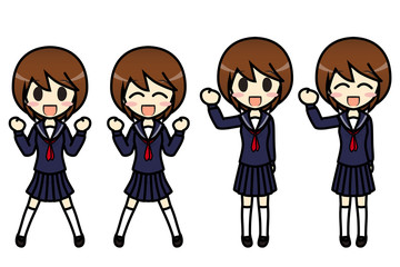 シンプルキャラクター　会話・表情イラスト集　中学生　女子　ガッツポーズ2