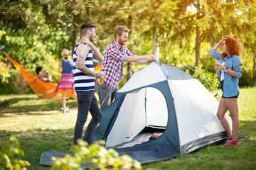 Youth place tent in nature