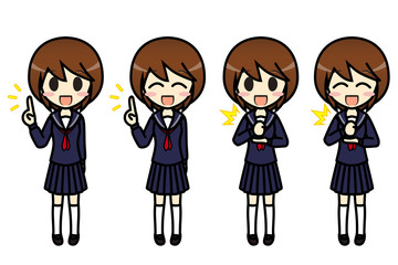 シンプルキャラクター　会話・表情イラスト集　中学生　女子　要点・納得
