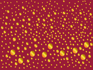 Vector gold dots on red background - artistic polka dots abstract ornament. Traditional design element for festive, holidays project. Vector red background with gold droplets.
