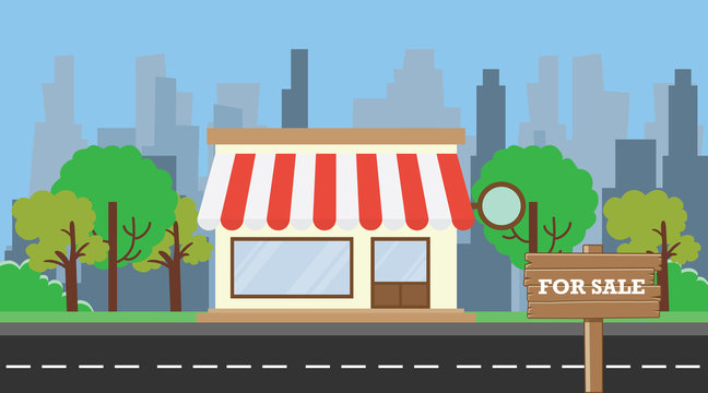 store for sale with board sign on front