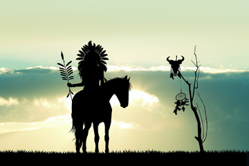 Indian on horse at sunset © adrenalinapura