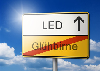 LED statt Glühbirne schild