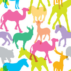 Colorful of silhouette animals, seamless pattern vector illustration