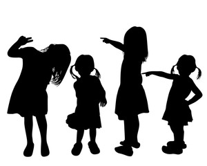 Vector silhouettes of girls on white background.