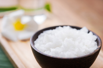 salt scrub in the wooden bowl