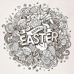 Cartoon vector hand drawn Doodle Happy Easter illustration