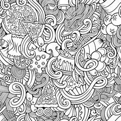 Cartoon doodles of italian cuisine seamless pattern