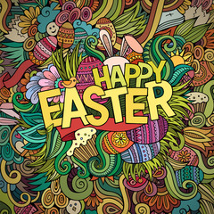 Cartoon hand-drawn doodles Happy Easter background