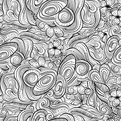 Vintage line art abstract nature ornamental seamless pattern