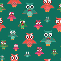 Illustration of a seamless pattern with colorful owls.