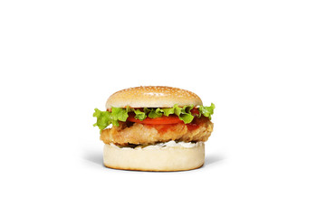 Chicken burger on white background