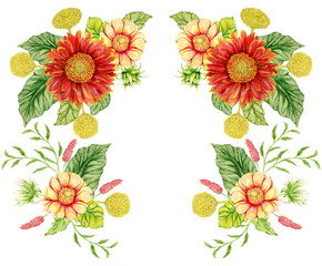 Wreath with watercolor gerbera flower. Hand drawn illustration